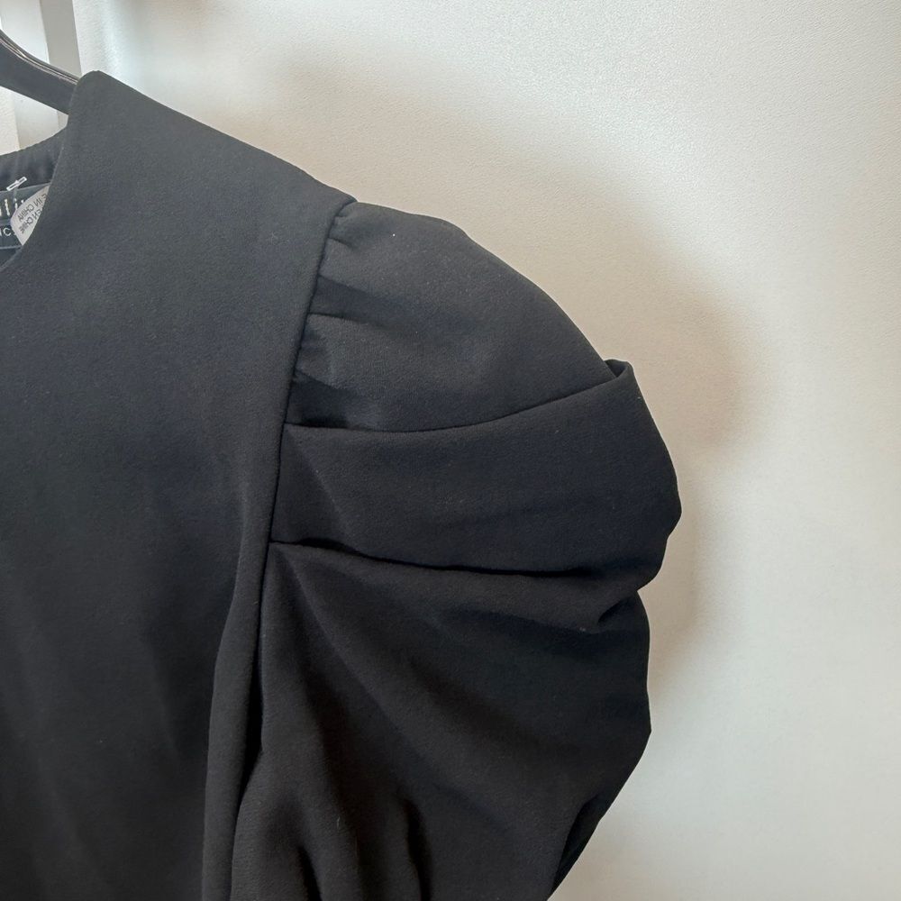 Alice + Olivia Hanita Puff Sleeve Black Dress Size 4 - Picture 8 of 11